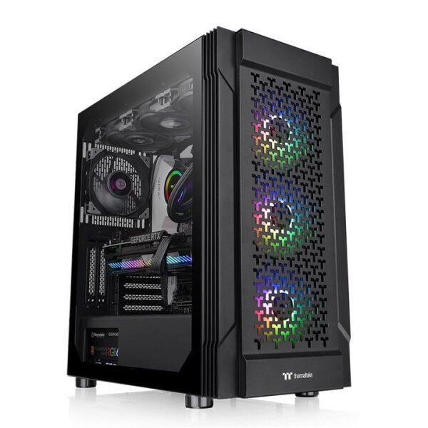 Thermaltake Versa T27 TG ARGB, Midi Tower, PC, Schwarz, ATX, EATX, micro ATX, Mini-ITX, SPCC, Gaming