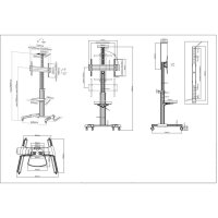 Manhattan Universal Multimedia TV-Ständer auf Rollen, Für Bildschirme von 37" bis 70"* und bis zu 50 kg, -12 ~ 5Â° neigbar, 90Â° schwenkbar, Kamerahalterung und AV-Fachboden abnehmbar, schwarz/silber, 50 kg, 94 cm (37"), 177,8 cm (70"), 600 x 400 mm, Höhe