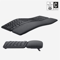 Logitech Ergo K860 - Volle Größe (100%) - RF Wireless + Bluetooth - Halbmechanischer Schlüsselschalter - Graphit