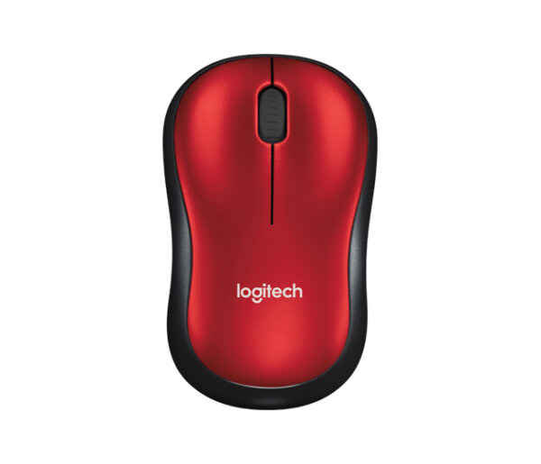 Logitech M185, Beidhändig, Optisch, RF Wireless, 1000 DPI, Schwarz, Rot