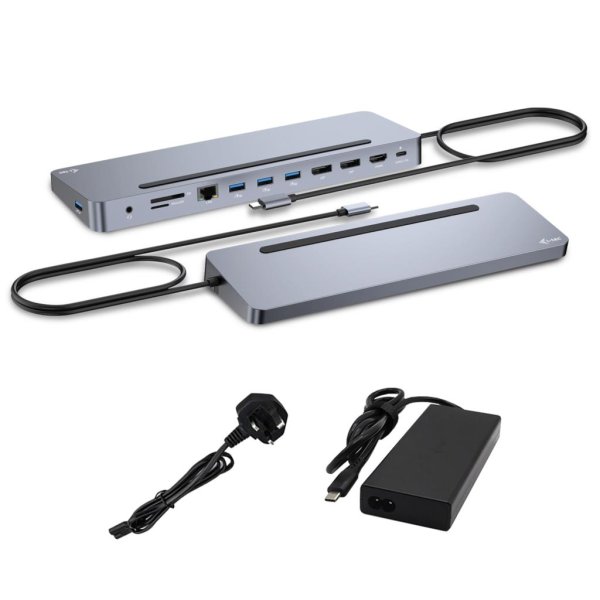 i-tec USB-C Metal Ergonomic 3x 4K Display Docking Station with Power Delivery 100 W + Universal Charger 100 W, Kabelgebunden, USB 3.2 Gen 1 (3.1 Gen 1) Type-C, 100 W, 3,5 mm, 10,100,1000 Mbit/s, Silber