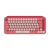 Logitech POP Keys Wireless Mechanical Keyboard With Emoji Keys, Mini, Kabellos, RF Wireless + Bluetooth, Mechanischer Switch, QWERTY, Burgund, Pink, Rose