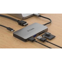 D-Link DUB-M610, Kabelgebunden, USB 3.2 Gen 1 (3.1 Gen 1) Type-C, 100 W, Aluminium, Schwarz, MicroSD (TransFlash), SD, SDHC, SDXC, 4K Ultra HD