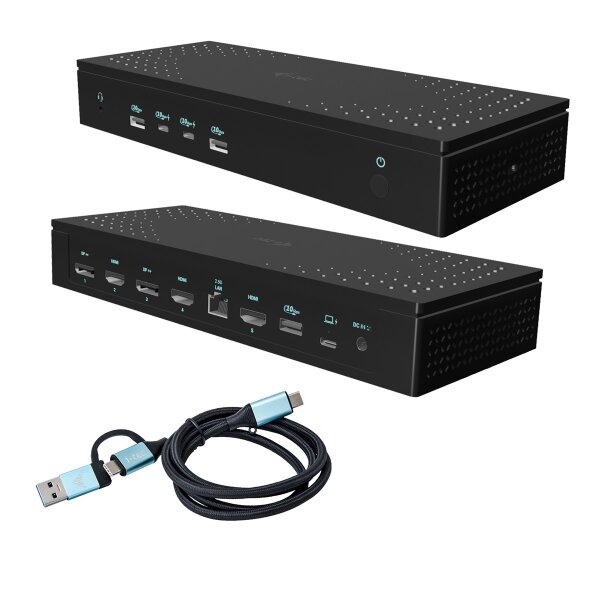 i-tec Universal 5x 4K/60Hz Display Docking Station + Power Delivery 100W, Kabelgebunden, USB 3.2 Gen 1 (3.1 Gen 1) Type-C, 100 W, 10,100,1000,2500 Mbit/s, Schwarz, 10 Gbit/s