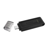 Kingston DataTraveler 64GB USB-C 3.2 Gen 1 70, 64 GB, USB Typ-C, 3.2 Gen 1 (3.1 Gen 1), 200 MB/s, Kappe, Schwarz