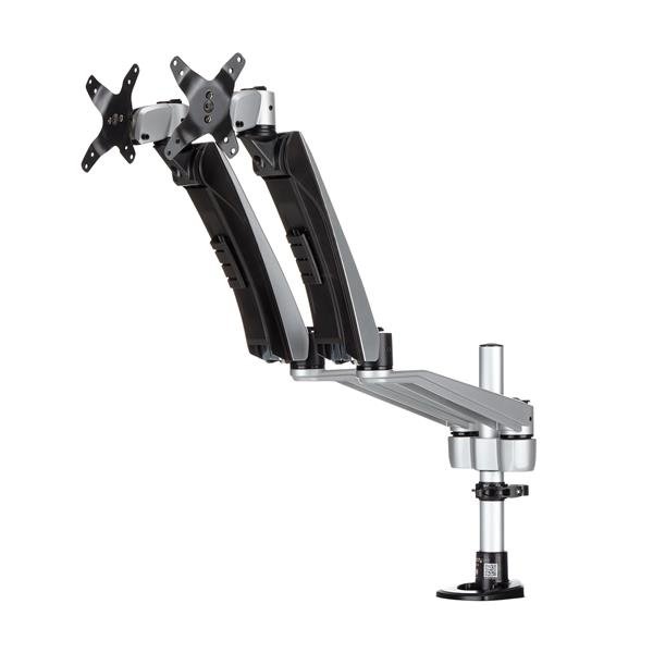 StarTech.com Dual-Monitorhalterung mit voll beweglichem Arm - Stapelbar, Klemme, 18 kg, 76,2 cm (30"), 100 x 100 mm, Höhenverstellung, Schwarz, Silber