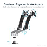 StarTech.com Dual-Monitorhalterung mit voll beweglichem Arm - Stapelbar, Klemme, 18 kg, 76,2 cm (30"), 100 x 100 mm, Höhenverstellung, Schwarz, Silber