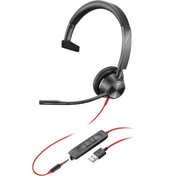 HP POLY Blackwire 3315 USB-A + 3.5mm Mono Headset, Kabelgebunden, 20 - 20000 Hz, Büro/Callcenter, 102 g, Kopfhörer, Schwarz, Rot