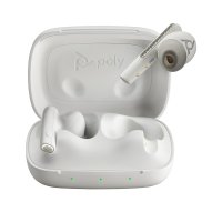 HP POLY Voyager Free 60 UC White Sand Earbuds +BT700 USB-A Adapter +Basic-Ladeetui, Kabellos, Anrufe/Musik, Kopfhörer, Weiß