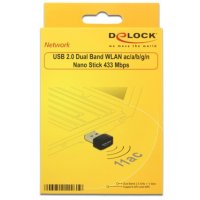 Delock 12461, Kabellos, USB, WLAN, Wi-Fi 5 (802.11ac), 433 Mbit/s, Schwarz