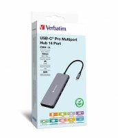 Verbatim CMH-14, USB Typ-C, HDMI, RJ-45, USB 2.0, USB 3.2 Gen 1 (3.1 Gen 1) Type-A, USB 3.2 Gen 1 (3.1 Gen 1) Type-C, USB..., MicroSD (TransFlash), SD, 5000 Mbit/s, 60 Hz, Silber