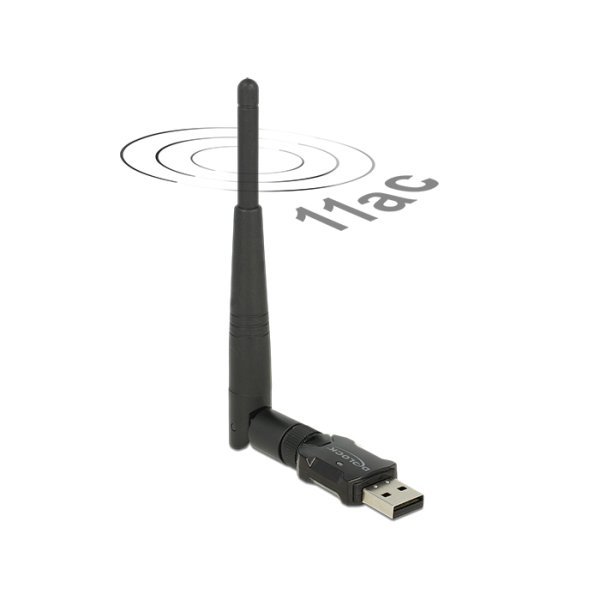 Delock 12462, Kabellos, USB, WLAN, Wi-Fi 5 (802.11ac), 433 Mbit/s, Schwarz