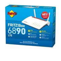 AVM FRITZ!Box 6890 LTE, Wi-Fi 5 (802.11ac), Dual-Band (2,4 GHz/5 GHz), Eingebauter Ethernet-Anschluss, 3G, Schwarz, Rot, Weiß, Tabletop-Router