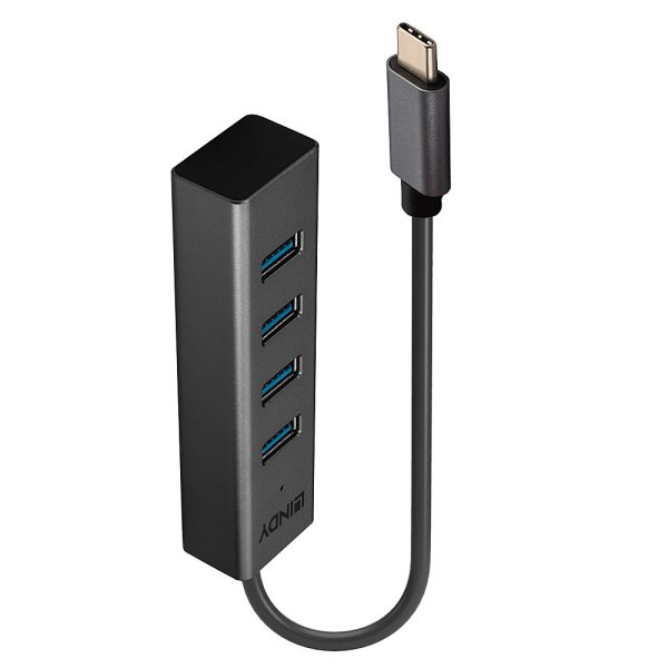 Lindy 43325, USB 3.2 Gen 1 (3.1 Gen 1) Type-C, USB 3.2 Gen 1 (3.1 Gen 1) Type-A, 5000 Mbit/s, Grau, Aluminium, Kunststoff, 0,3 m