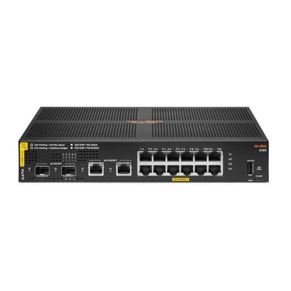 HPE 6100 12G Class4 PoE 2G/2SFP+ 139W, Managed, L3, Gigabit Ethernet (10/100/1000), Power over Ethernet (PoE), Rack-Einbau, 1U