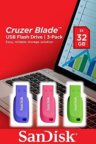 SanDisk Cruzer Blade 3x 32GB, 32 GB, USB Typ-A, 2.0, Ohne Deckel, 2,5 g, Blau, Grün, Pink