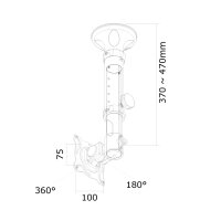 Neomounts Monitor-Deckenhalterung, 12 kg, 25,4 cm (10"), 76,2 cm (30"), 75 x 75 mm, 100 x 100 mm, 370 - 470 mm