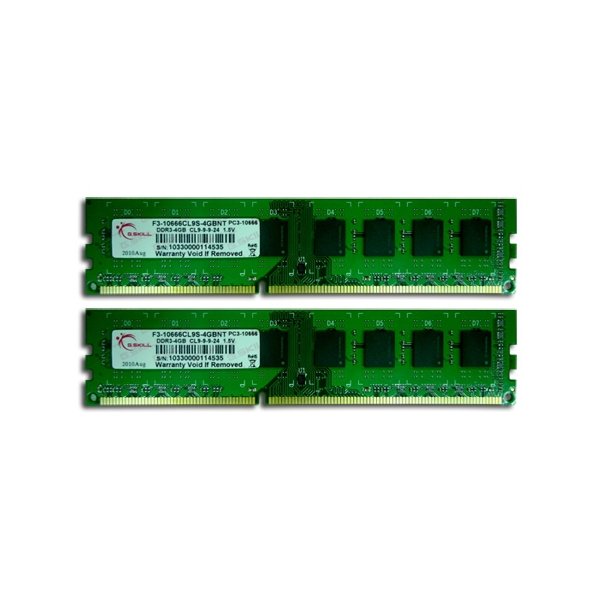 G.Skill 8GB DDR3 DIMM, 8 GB, 2 x 4 GB, DDR3, 1333 MHz, 240-pin DIMM