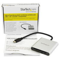 StarTech.com USB 3.0 Kartenleser mit USB-C - SD, MicroSD, CompactFlash, CF, MMC, MicroSD (TransFlash), MicroSDHC, MicroSDXC, SD, SDHC, SDXC, Schwarz, Silber, 5000 Mbit/s, Aluminium, Kunststoff, CE, FCC, RoHS, USB 3.2 Gen 1 (3.1 Gen 1) Type-C