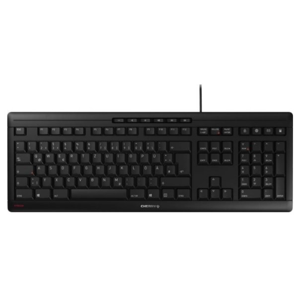 Cherry STREAM KEYBOARD Kabelgebundene Tastatur, Schwarz, USB (QWERTZ - DE), Volle Größe (100%), Kabelgebunden, USB, Mechanischer Switch, QWERTZ, Schwarz