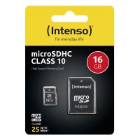 Intenso 16GB MicroSDHC, 16 GB, MicroSDHC, Klasse 10, 25 MB/s, Schockresistent, Temperaturbeständig, Wasserfest, Röntgensicher, Schwarz