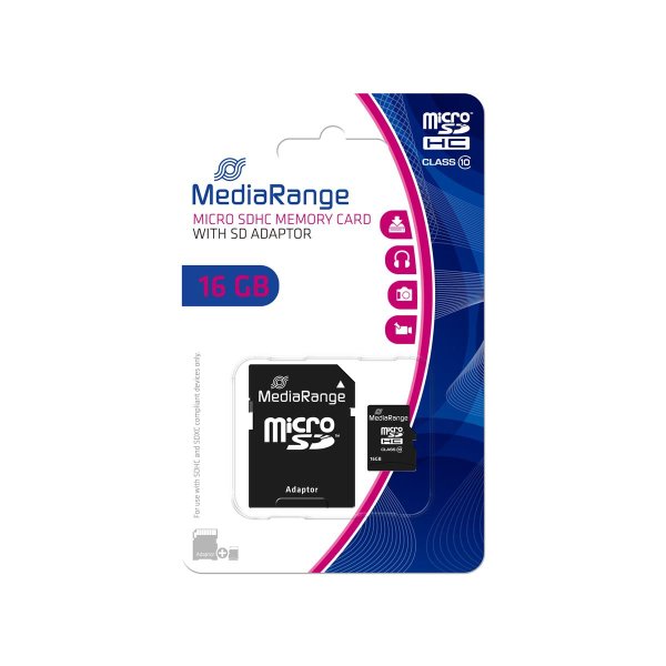 MEDIARANGE MR958, 16 GB, MicroSDHC, Klasse 10, Schwarz