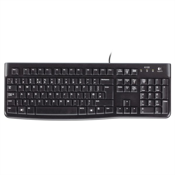 Logitech K120 Corded Keyboard, Volle Größe (100%), Kabelgebunden, USB, QWERTZ, Schwarz