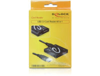 Delock USB 3.0 Card Reader All in 1, CF, Speicherstick (MS), microSDHC, MMC, MS Duo, MS PRO, MS PRO Duo, SD, SDHC, SDXC, xD, Schwarz, Windows XP, Vista, 7 Mac OS 10.5, 10.6, Linux ex Kernel 2.6, USB 3.2 Gen 1 (3.1 Gen 1), Box, USB