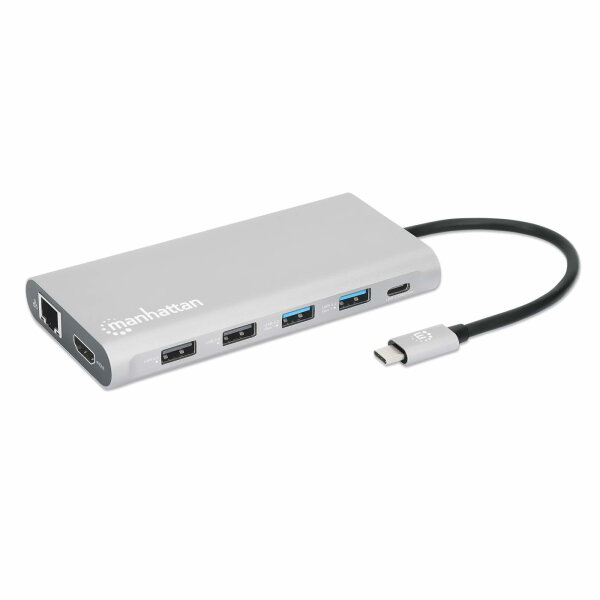 Manhattan 130660, Kabelgebunden, USB 3.2 Gen 1 (3.1 Gen 1) Type-C, 100 W, 10,100,1000 Mbit/s, Aluminium, MicroSD (TransFlash), SD, SDHC, SDXC