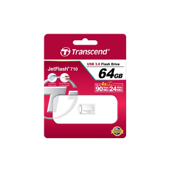 Transcend JetFlash 710S 64GB, 64 GB, USB Typ-A, 3.2 Gen 1 (3.1 Gen 1), Ohne Deckel, 3,3 g, Silber