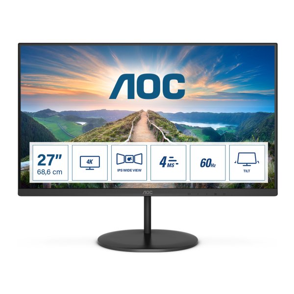 AOC V4 U27V4EA, 68,6 cm (27"), 3840 x 2160 Pixel, 4K Ultra HD, LED, 4 ms, Schwarz