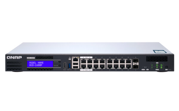 QNAP QGD-1600P, Managed, Gigabit Ethernet (10/100/1000), Vollduplex, Power over Ethernet (PoE), Rack-Einbau, 1U