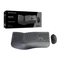 Conceptronic ORAZIO ERGO Kabelloses Set aus ergonomischer Tastatur und vertikaler Maus, deutsch, Volle Größe (100%), Kabellos, RF Wireless, QWERTZ, Schwarz, Maus enthalten