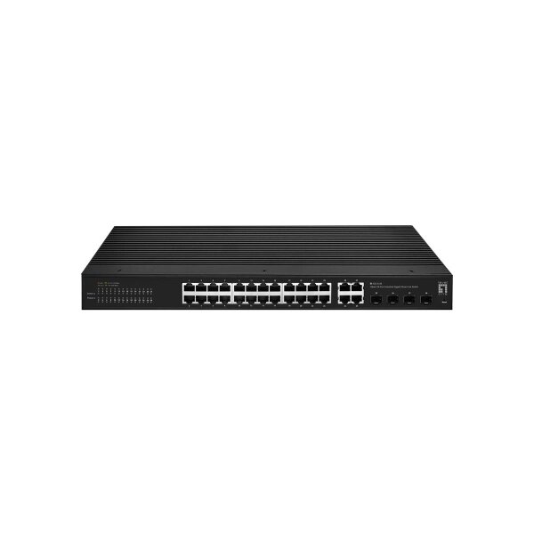 LevelOne Hilbert 28-Port Industrial Gigabit Smart Lite Switch, 24 x Gigabit RJ45, 4 x Gigabit SFP/RJ45 Combo, Managed, L2, Gigabit Ethernet (10/100/1000), Vollduplex, Rack-Einbau