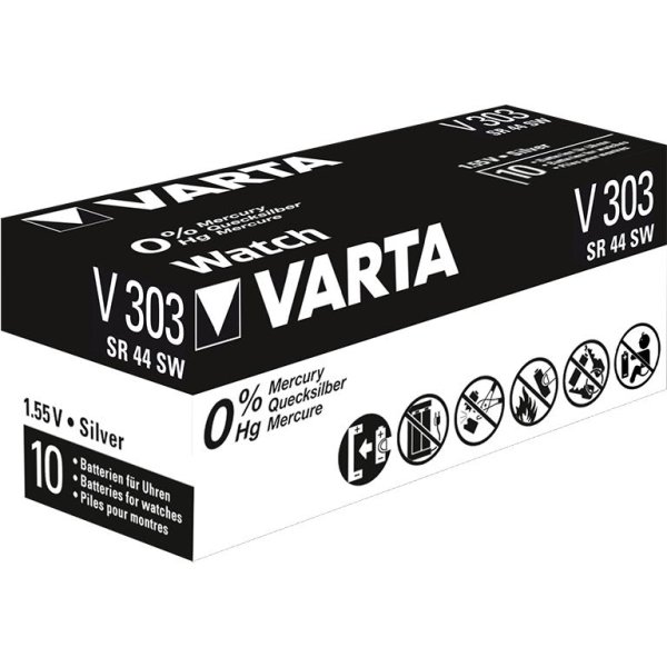 Varta -V303, Einwegbatterie, 4SR44, Siler-Oxid (S), 1,55 V, 160 mAh, Hg (Quecksilber)