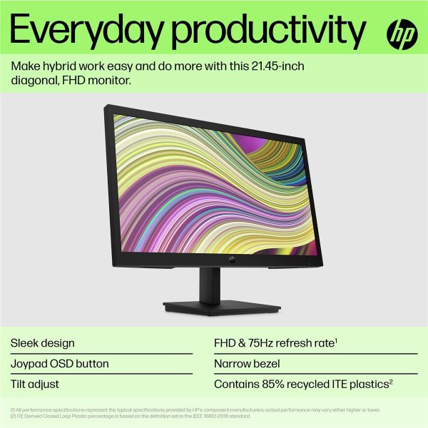 HP P22v G5 FHD Monitor, 54,5 cm (21.4"), 1920 x 1080 Pixel, Full HD, LCD, 5 ms, Schwarz