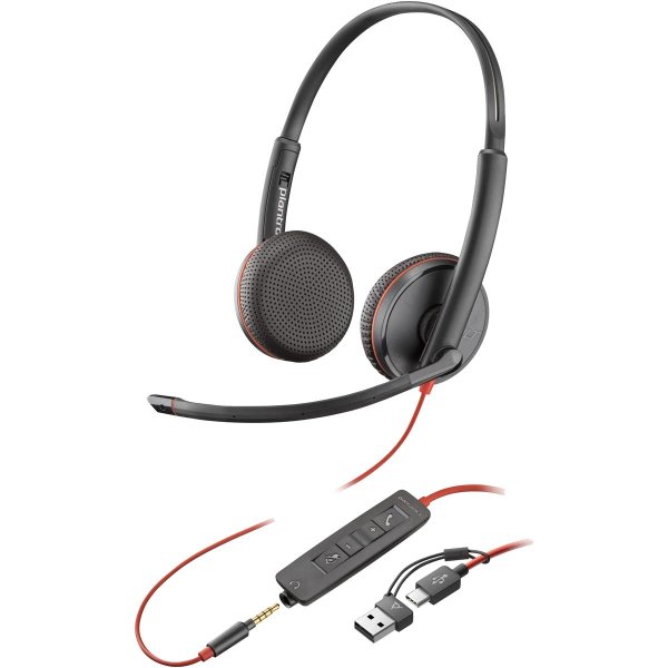 HP POLY Blackwire 3225 Stereo USB-C-Headset +3,5-mm-Stecker +USB-C/A-Adapter (Packungseinheit), Kabelgebunden, Büro/Callcenter, 20 - 20000 Hz, 92 g, Kopfhörer, Schwarz