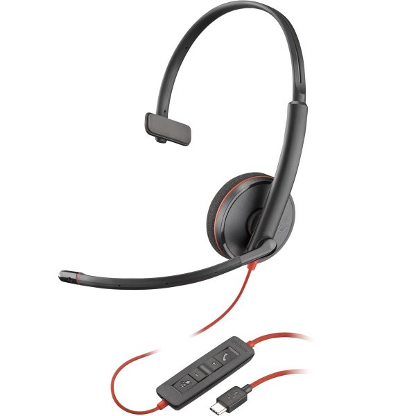 HP POLY Blackwire 3210 Monaurales USB-C-Headset + USB-C/A-Adapter, Kabelgebunden, Büro/Callcenter, 64 g, Kopfhörer, Schwarz