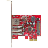 StarTech.com 3 Port PCI Express USB 3.0 Karte mit Gigabit Ethernet, Eingebaut, Kabelgebunden, PCI Express, Ethernet, 5000 Mbit/s, Metallisch, Rot