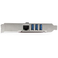 StarTech.com 3 Port PCI Express USB 3.0 Karte mit Gigabit Ethernet, Eingebaut, Kabelgebunden, PCI Express, Ethernet, 5000 Mbit/s, Metallisch, Rot