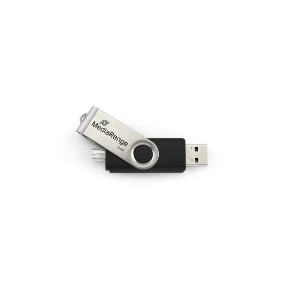 MEDIARANGE MR932-2, 32 GB, USB Type-A / Micro-USB, 2.0, 15 MB/s, Drehring, Schwarz, Silber