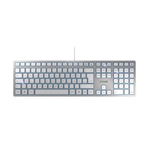 Cherry KC 6000 SLIM Kabelgebundene Tastatur, Silber/ Weiß, USB (QWERTZ - DE), Volle Größe (100%), Kabelgebunden, USB, QWERTZ, Silber