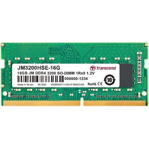 Transcend JetRam JM3200HSE-16G, 16 GB, 1 x 16 GB, DDR4, 3200 MHz, 260-pin SO-DIMM