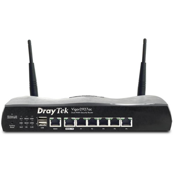 Draytek Vigor2927ac, Wi-Fi 5 (802.11ac), Dual-Band (2,4 GHz/5 GHz), Ethernet/LAN, 4G, Schwarz, Tabletop-Router