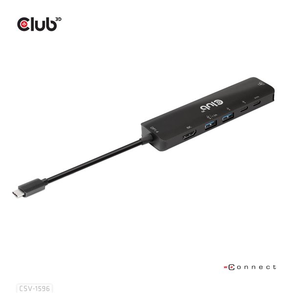 Club 3D USB Gen1 Type-C, 6-in-1 Hub with HDMI 8K30Hz, 2xUSB Type-A, RJ45 and 2xUSB Type-C, Data and PD charging 100 watt, USB 3.2 Gen 1 (3.1 Gen 1) Type-C, 100 W, 1.4/2.3, 100,1000 Mbit/s, Schwarz, 8K Ultra HD