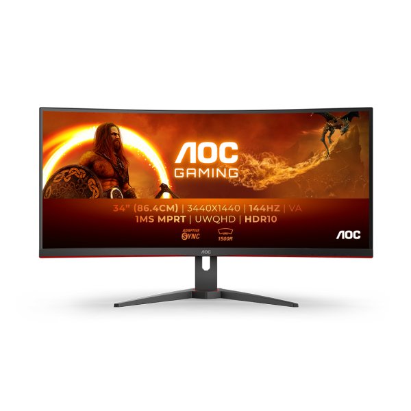 AOC G2 CU34G2XE/BK, 86,4 cm (34"), 3440 x 1440 Pixel, Wide Quad HD, LCD, 1 ms, Schwarz, Rot