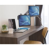 Manhattan Universal-Wandhalterung mit Gasdruckfeder für zwei Monitore, Zwei Halterungsarme mit Gasdruckfeder, Kugelgelenk und Verlängerungsarm, geeignet für zwei Monitore von 17" bis 32"* und bis zu 8 kg pro Arm, 8 kg, 43,2 cm (17"), 81,3 cm (32"), 75 x 7