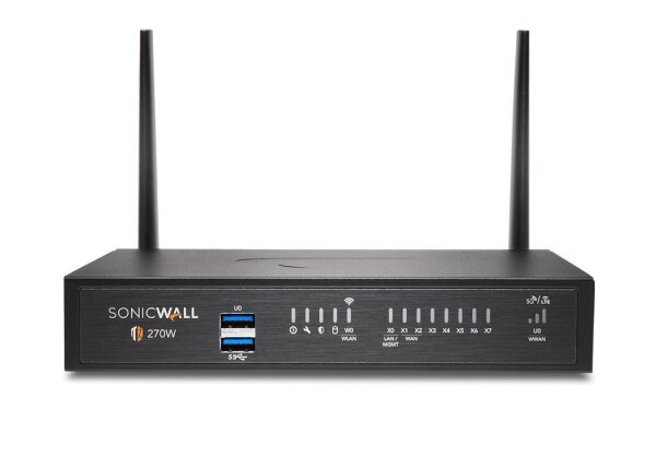 SonicWALL TZ270W, 2 Gbit/s, 0,75 Gbit/s, 1000 Mbit/s, Wi-Fi 5 (802.11ac), TCP/IP, UDP, ICMP, HTTP, HTTPS, IPSec, ISAKMP/IKE, SNMP, DHCP, PPPoE, L2TP, PPTP, RADIUS, Kabellos