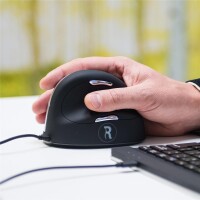 R-Go Tools Ergonomische Maus R-Go HE Break mit Pausensoftware, groß (Handlänge ? 185mm), für Rechtshänder, verkabelt, schwarz, rechts, USB Typ-A, 3500 DPI, Schwarz