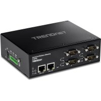 TRENDnet TI-M42, Schwarz, IP30, 4 x Serial (DB-9) ports, 10,100 Mbit/s, IEEE 802.3, IEEE 802.3u, IEEE 802.3x, RS-232/422/485